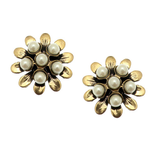 Orecchini Bottone Fiore e Perle Alcozer & J
