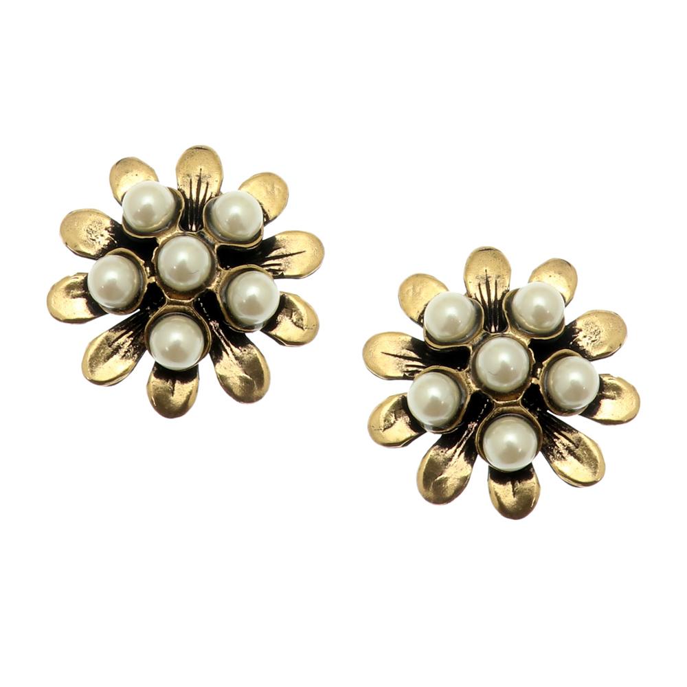Orecchini Bottone Fiore e Perle Alcozer & J