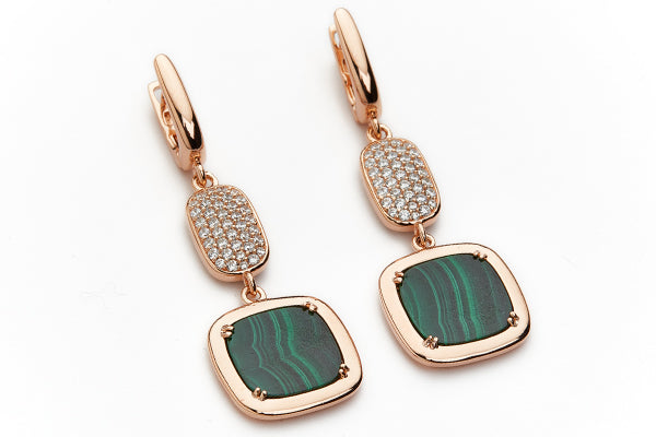 Orecchini Pendenti Malachite e Pavè Madì Argento