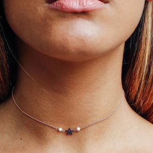 Girocollo Stella/Cuore con Perla/Pietra blu Rue Des Mille